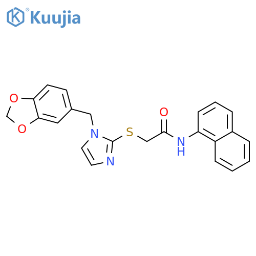 2-({1-(2H-1,3-benzodioxol-5-yl)methyl-1H-imidazol-2-yl}sulfanyl)-N-(naphthalen-1-yl)acetamide structure