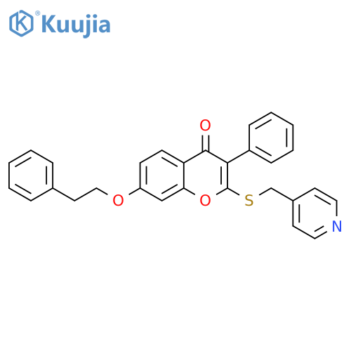 4H-1-Benzopyran-4-one,3-phenyl-7-(2-phenylethoxy)-2-[(4-pyridinylmethyl)thio]- structure