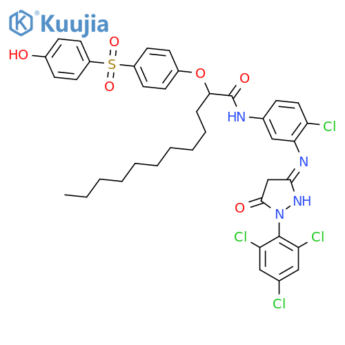 N-[4-chloro-3-[[4,5-dihydro-5-oxo-1-(2,4,6-trichlorophenyl)-1H-pyrazol-3-yl]amino]phenyl]-2-[4-[(4-hydroxyphenyl)sulphonyl]phenoxy]dodecanamide structure