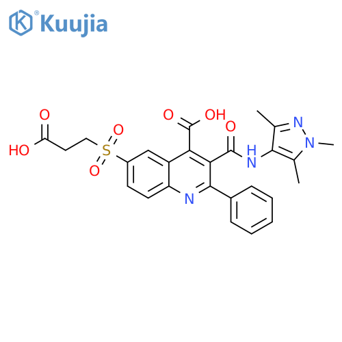 4-Quinolinecarboxylic acid,6-[(2-carboxyethyl)sulfonyl]-2-phenyl-3-[[(1,3,5-trimethyl-1H-pyrazol-4-yl)amino]carbonyl]- structure