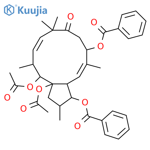 (2R,3S,3aS,4E,6R,10E,12R,13R,13aR)-13,13a-Bis(acetyloxy)-3,6-bis(benzoyloxy)-1,2,3,3a,6,7,9,12,13,13a-decahydro-2,5,9,9,12-pentamethyl-8H-cyclopentacyclododecen-8-one structure