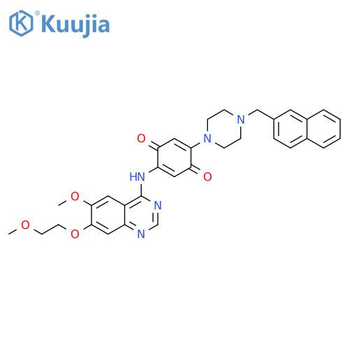 2,5-Cyclohexadiene-1,4-dione,2-[[6-methoxy-7-(2-methoxyethoxy)-4-quinazolinyl]amino]-5-[4-(2-naphthalenylmethyl)-1-piperazinyl]- structure