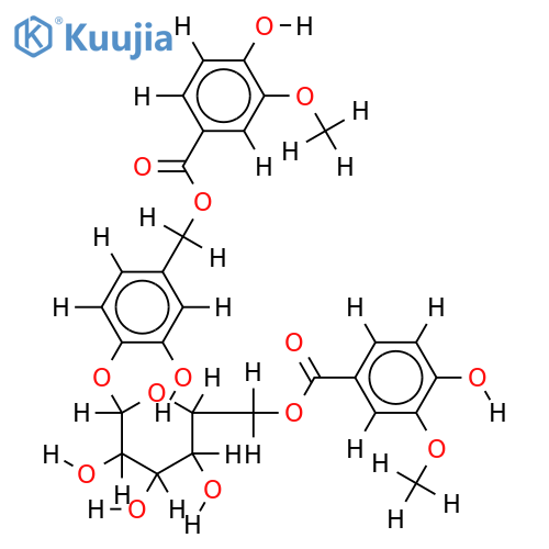 3-hydroxy-4-O-beta-D-(6-O-vanilloylglucopyranosyl)benzyl vanilloate structure