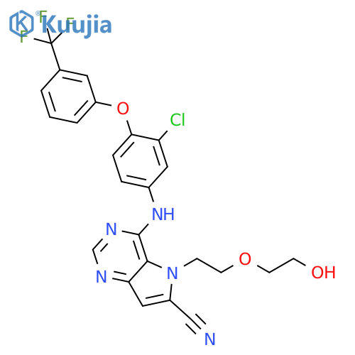 5H-Pyrrolo[3,2-d]pyrimidine-6-carbonitrile,4-[[3-chloro-4-[3-(trifluoromethyl)phenoxy]phenyl]amino]-5-[2-(2-hydroxyethoxy)ethyl]- structure