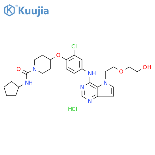 1-Piperidinecarboxamide,4-[2-chloro-4-[[5-[2-(2-hydroxyethoxy)ethyl]-5H-pyrrolo[3,2-d]pyrimidin-4-yl]amino]phenoxy]-N-cyclopentyl-, monohydrochloride structure