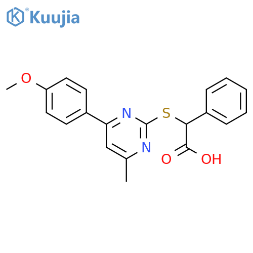 2-[4-(4-methoxyphenyl)-6-methyl-pyrimidin-2-yl]sulfanyl-2-phenyl-aceti c acid structure