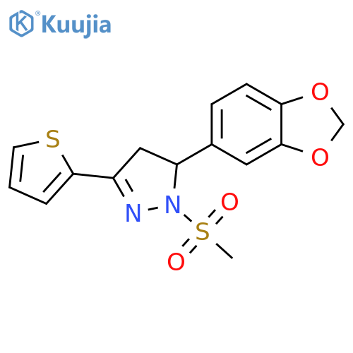 5-(2H-1,3-benzodioxol-5-yl)-1-methanesulfonyl-3-(thiophen-2-yl)-4,5-dihydro-1H-pyrazole structure
