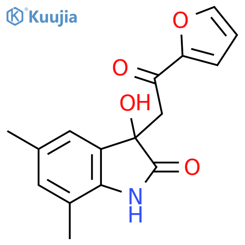 3-2-(furan-2-yl)-2-oxoethyl-3-hydroxy-5,7-dimethyl-2,3-dihydro-1H-indol-2-one structure