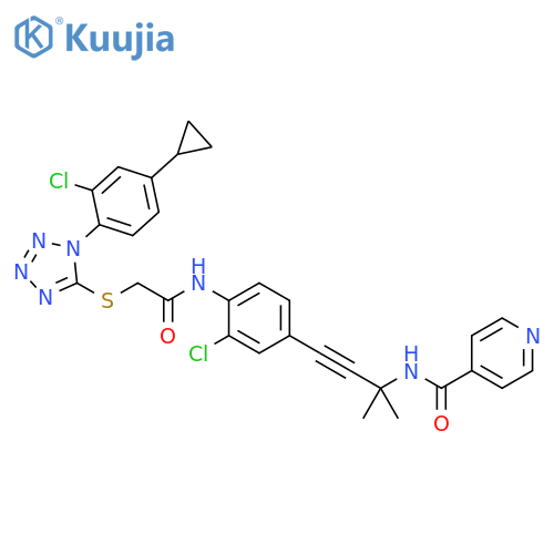 4-Pyridinecarboxamide,N-[3-[3-chloro-4-[[[[1-(2-chloro-4-cyclopropylphenyl)-1H-tetrazol-5-yl]thio]acetyl]amino]phenyl]-1,1-dimethyl-2-propynyl]- structure