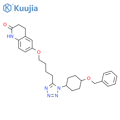 trans-3,4-Dihydro-6-4-1-4-(phenylmethoxy)cyclohexyl-1H-tetrazol-5-ylbutoxy-2(1H)-quinolinone structure