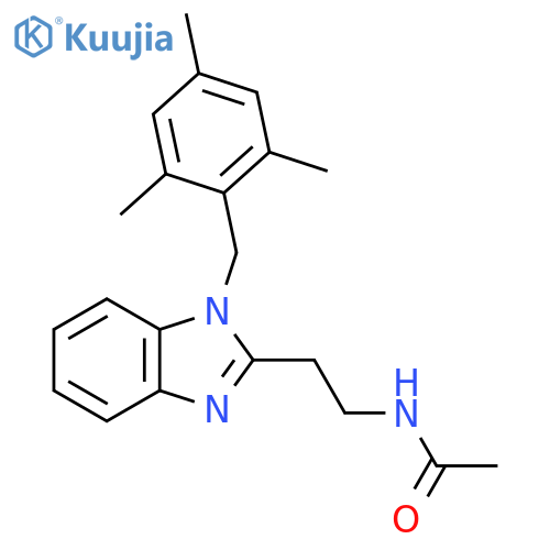 N-(2-{1-(2,4,6-trimethylphenyl)methyl-1H-1,3-benzodiazol-2-yl}ethyl)acetamide structure