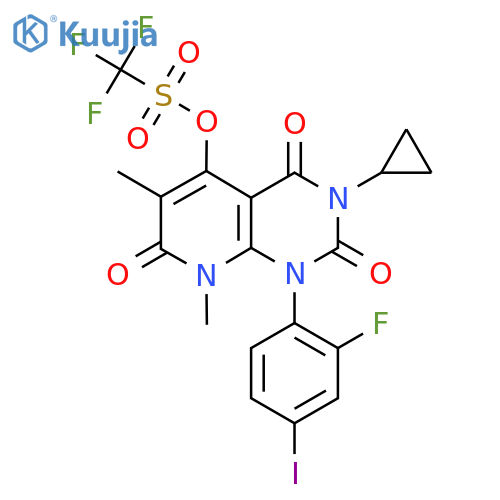 Trifluoromethanesulfonic acid 3-cyclopropyl-1-(2-fluoro-4-iodophenyl)-6,8-dimethyl-2,4,7-trioxo-1,2,3,4,7,8-hexahydro-pyrido[2,3-d]pyrimidin-5-yl ester structure