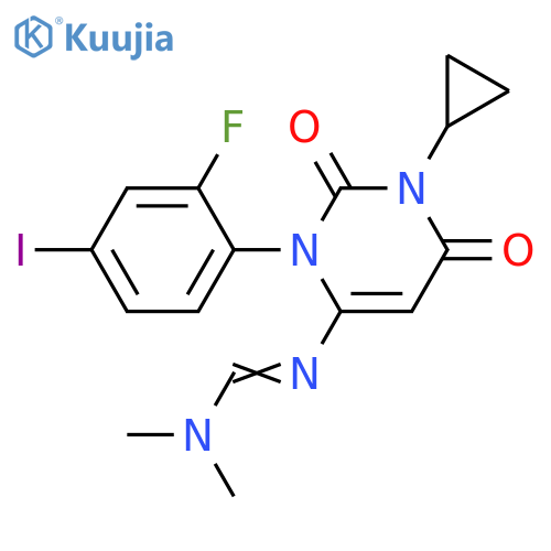 (E)-N'-(1-Cyclopropyl-3-(2-fluoro-4-iodophenyl)-2,6-dioxo-1,2,3,6-tetrahydropyrimidin-4-yl)-N,N-dimethylformimidamide structure