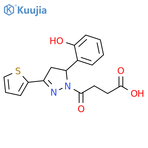 4-5-(2-hydroxyphenyl)-3-(thiophen-2-yl)-4,5-dihydro-1H-pyrazol-1-yl-4-oxobutanoic acid structure