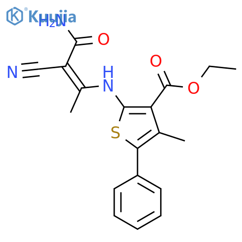 Ethyl 2-[[(Z)-4-amino-3-cyano-4-oxobut-2-en-2-yl]amino]-4-methyl-5-phenylthiophene-3-carboxylate structure