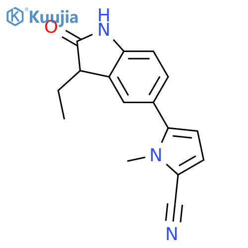 1H-Pyrrole-2-carbonitrile,5-[(3R)-3-ethyl-2,3-dihydro-2-oxo-1H-indol-5-yl]-1-methyl- structure