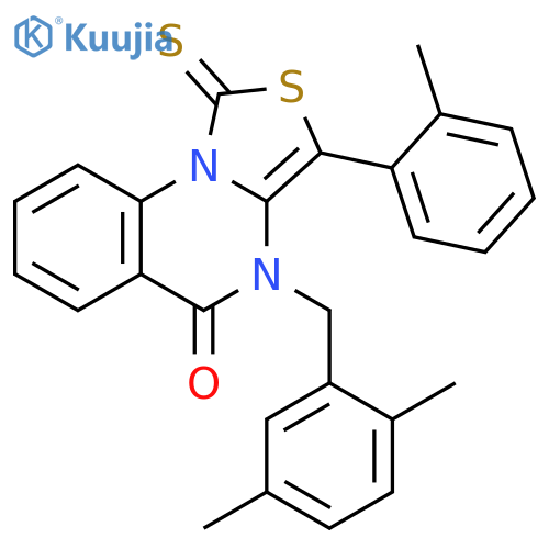 4-(2,5-dimethylphenyl)methyl-3-(2-methylphenyl)-1-sulfanylidene-1H,4H,5H-1,3thiazolo3,4-aquinazolin-5-one structure
