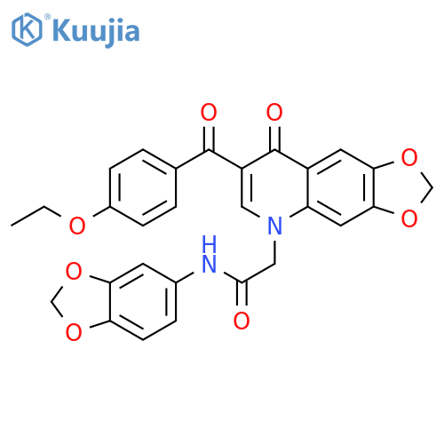 N-(2H-1,3-benzodioxol-5-yl)-2-7-(4-ethoxybenzoyl)-8-oxo-2H,5H,8H-1,3dioxolo4,5-gquinolin-5-ylacetamide structure