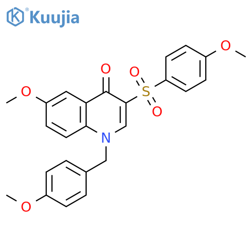 6-methoxy-3-(4-methoxybenzenesulfonyl)-1-(4-methoxyphenyl)methyl-1,4-dihydroquinolin-4-one structure