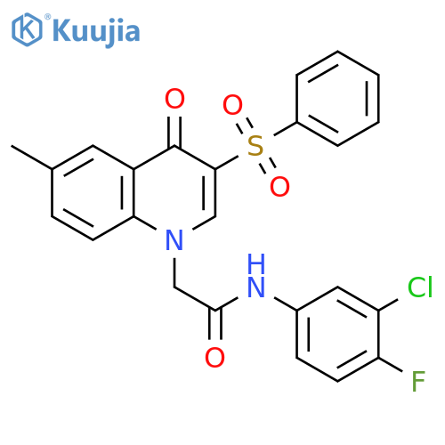 2-3-(benzenesulfonyl)-6-methyl-4-oxo-1,4-dihydroquinolin-1-yl-N-(3-chloro-4-fluorophenyl)acetamide structure