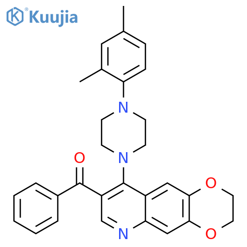 1-{8-benzoyl-2H,3H-1,4dioxino2,3-gquinolin-9-yl}-4-(2,4-dimethylphenyl)piperazine structure