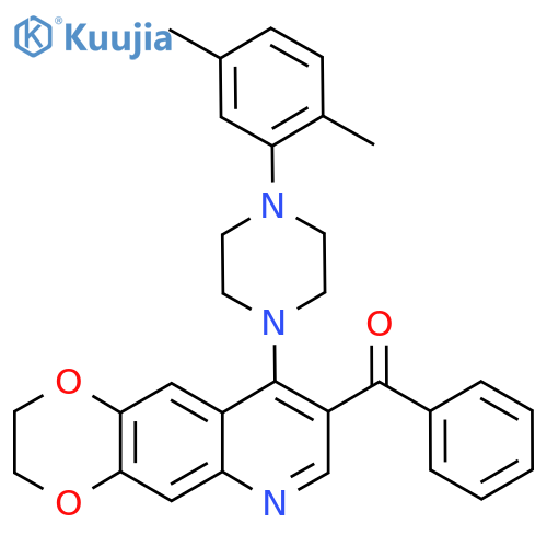 1-{8-benzoyl-2H,3H-1,4dioxino2,3-gquinolin-9-yl}-4-(2,5-dimethylphenyl)piperazine structure