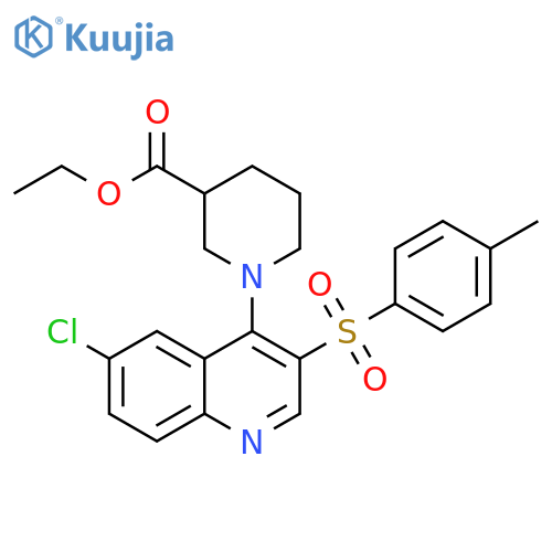 ethyl 1-6-chloro-3-(4-methylbenzenesulfonyl)quinolin-4-ylpiperidine-3-carboxylate structure