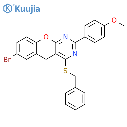 4-(benzylsulfanyl)-7-bromo-2-(4-methoxyphenyl)-5H-chromeno2,3-dpyrimidine structure