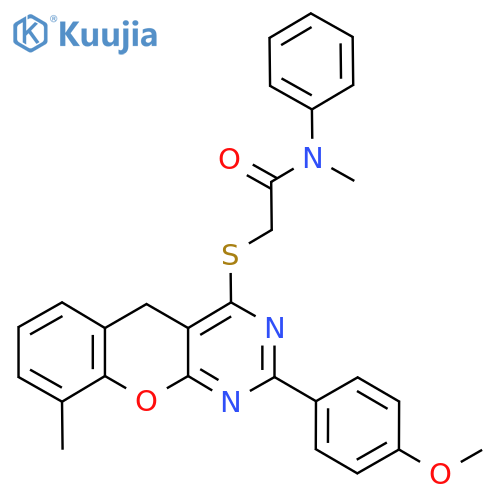2-{2-(4-methoxyphenyl)-9-methyl-5H-chromeno2,3-dpyrimidin-4-ylsulfanyl}-N-methyl-N-phenylacetamide structure