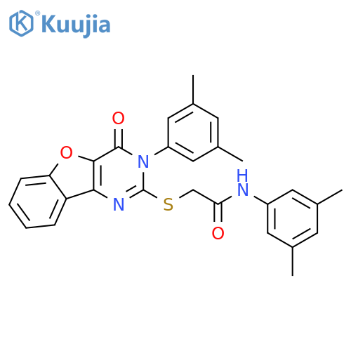 N-(3,5-dimethylphenyl)-2-{5-(3,5-dimethylphenyl)-6-oxo-8-oxa-3,5-diazatricyclo7.4.0.0^{2,7}trideca-1(9),2(7),3,10,12-pentaen-4-ylsulfanyl}acetamide structure