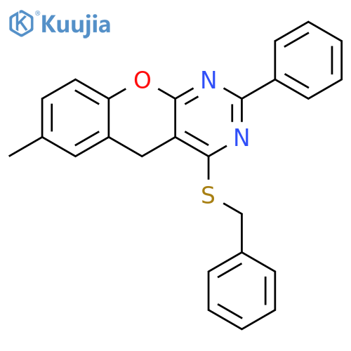 4-(benzylsulfanyl)-7-methyl-2-phenyl-5H-chromeno2,3-dpyrimidine structure