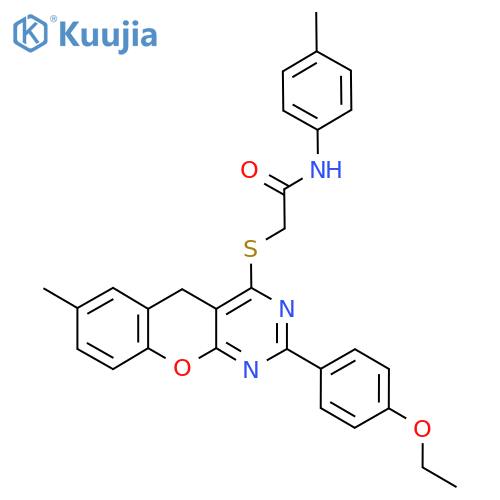 2-{2-(4-ethoxyphenyl)-7-methyl-5H-chromeno2,3-dpyrimidin-4-ylsulfanyl}-N-(4-methylphenyl)acetamide structure