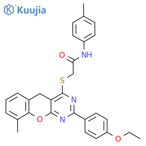 2-{2-(4-ethoxyphenyl)-9-methyl-5H-chromeno2,3-dpyrimidin-4-ylsulfanyl}-N-(4-methylphenyl)acetamide structure