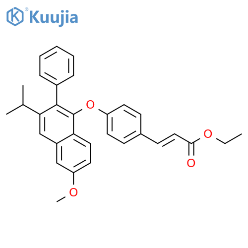 2-Propenoic acid,3-[4-[[6-methoxy-3-(1-methylethyl)-2-phenyl-1-naphthalenyl]oxy]phenyl]-,ethyl ester, (2E)- structure