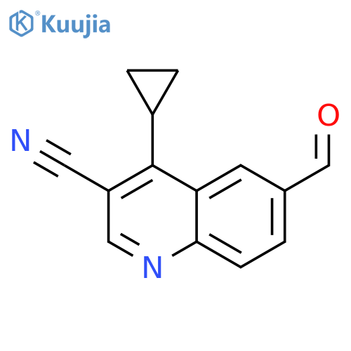 3-Quinolinecarbonitrile, 4-cyclopropyl-6-formyl- structure