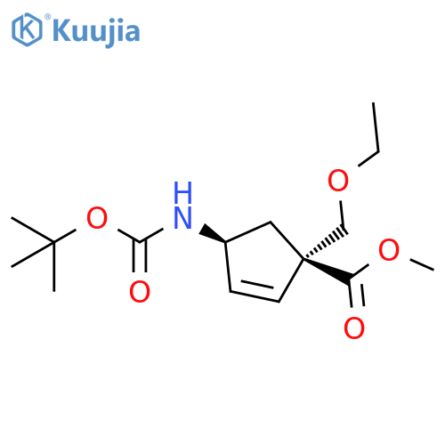 2-Cyclopentene-1-carboxylic acid,4-[[(1,1-dimethylethoxy)carbonyl]amino]-1-(ethoxymethyl)-, methyl ester,(1R,4S)- structure