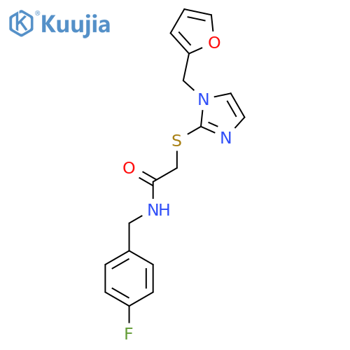 N-(4-fluorophenyl)methyl-2-({1-(furan-2-yl)methyl-1H-imidazol-2-yl}sulfanyl)acetamide structure