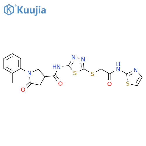 1-(2-methylphenyl)-5-oxo-N-5-({(1,3-thiazol-2-yl)carbamoylmethyl}sulfanyl)-1,3,4-thiadiazol-2-ylpyrrolidine-3-carboxamide structure
