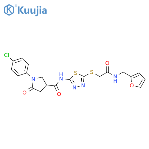 1-(4-chlorophenyl)-N-{5-({(furan-2-yl)methylcarbamoyl}methyl)sulfanyl-1,3,4-thiadiazol-2-yl}-5-oxopyrrolidine-3-carboxamide structure