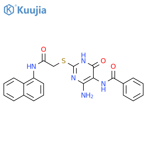 N-4-amino-2-({(naphthalen-1-yl)carbamoylmethyl}sulfanyl)-6-oxo-1,6-dihydropyrimidin-5-ylbenzamide structure