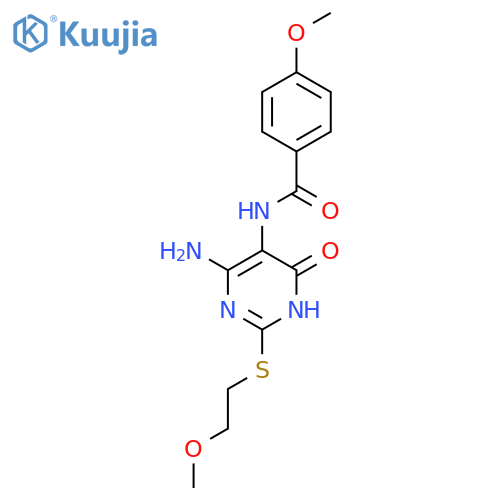 N-{4-amino-2-(2-methoxyethyl)sulfanyl-6-oxo-1,6-dihydropyrimidin-5-yl}-4-methoxybenzamide structure