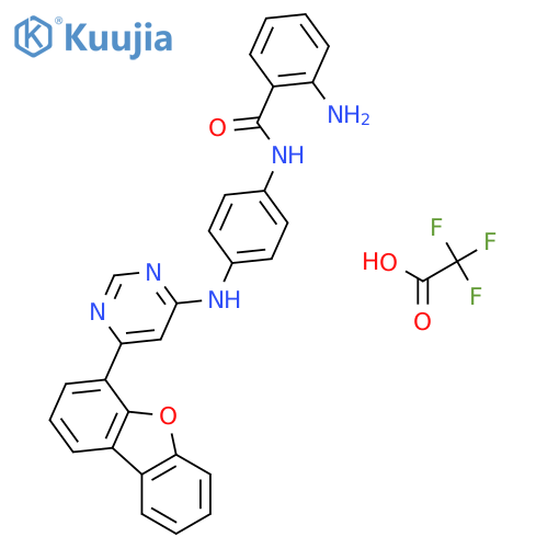 Benzamide,2-amino-N-[4-[[6-(4-dibenzofuranyl)-4-pyrimidinyl]amino]phenyl]-,trifluoroacetate structure