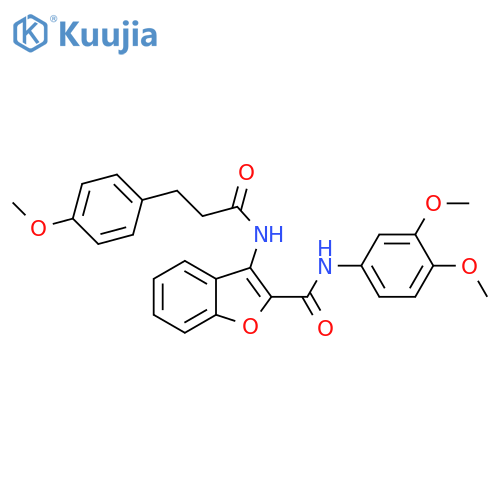 N-(3,4-dimethoxyphenyl)-3-3-(4-methoxyphenyl)propanamido-1-benzofuran-2-carboxamide structure