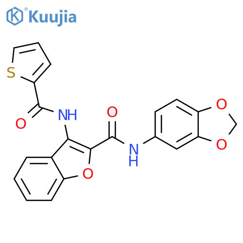 N-(2H-1,3-benzodioxol-5-yl)-3-(thiophene-2-amido)-1-benzofuran-2-carboxamide structure