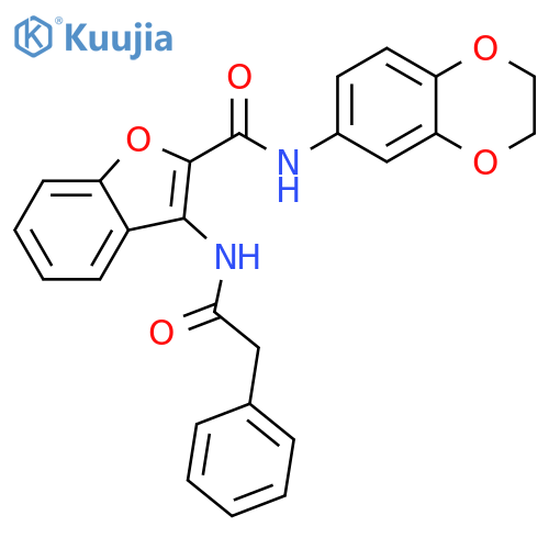 N-(2,3-dihydro-1,4-benzodioxin-6-yl)-3-(2-phenylacetamido)-1-benzofuran-2-carboxamide structure