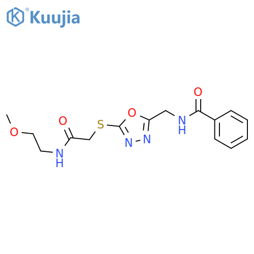 N-{5-({(2-methoxyethyl)carbamoylmethyl}sulfanyl)-1,3,4-oxadiazol-2-ylmethyl}benzamide structure