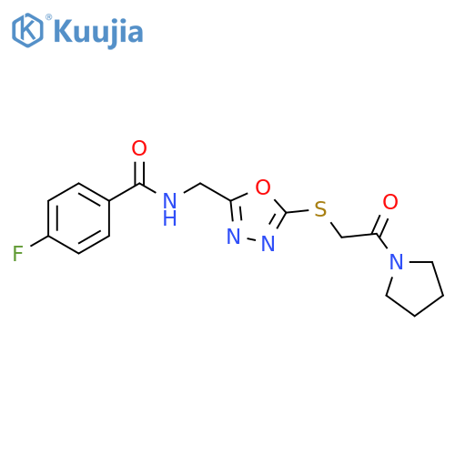 4-fluoro-N-(5-{2-oxo-2-(pyrrolidin-1-yl)ethylsulfanyl}-1,3,4-oxadiazol-2-yl)methylbenzamide structure