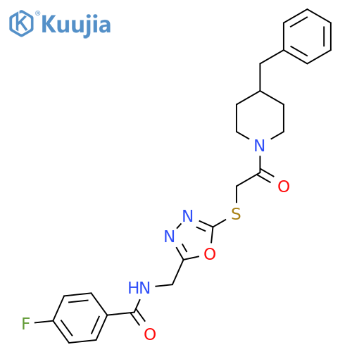N-(5-{2-(4-benzylpiperidin-1-yl)-2-oxoethylsulfanyl}-1,3,4-oxadiazol-2-yl)methyl-4-fluorobenzamide structure