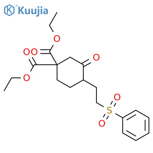 1,1-Cyclohexanedicarboxylic acid, 3-oxo-4-[2-(phenylsulfonyl)ethyl]-,diethyl ester structure