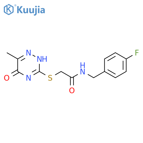 N-(4-fluorophenyl)methyl-2-(6-methyl-5-oxo-4,5-dihydro-1,2,4-triazin-3-yl)sulfanylacetamide structure